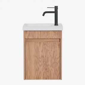 Narek Zwevend Houten Badkamermeubelset Met Geïntegreerde Wastafel Ash Brown & Spiegelloze & Mat Zwart ?20 Cm Met Afvoerkraan Zonder Overloop Orveta -