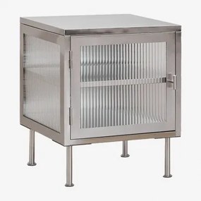 Rectangulaire Nachtkastje 45x40 Cm In Staal En Glas Paoline Geborsteld Grijs - Sklum