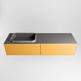 Mondiaz Erin 150cm badmeubel Ocher met 2 lades en donkergrijze wastafel links zonder kraangaten