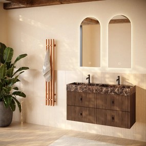 Muebles Murcia badmeubel ribbelfront 120cm walnoot met Dark Emperador wastafel met kraangaten