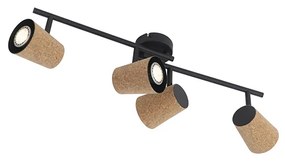 Plafondspot zwart met kurk kap 4-lichts verstelbaar - Corky