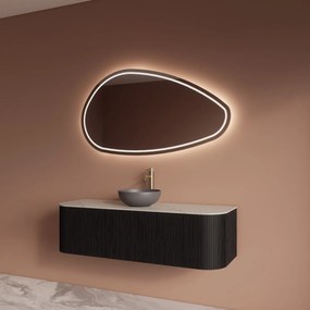 Gliss Design Alluro badmeubel ribbelfront met ronding links/rechts 140cm black en wit marmer toppaneel
