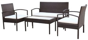 vidaXL 4-delige Loungeset met kussens poly rattan bruin