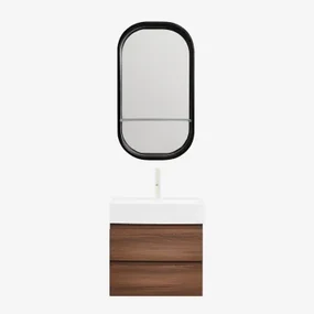 Badkamermeubelset Van Hout En Essenhoutfineer Met Geïntegreerde Wastafel Ona Donker Hout & Ovaal Met Plank Zwart 50x90 Cm Warien & - Sklum