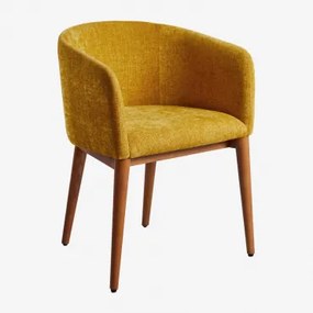 Set Van 2 Bunia Gestoffeerde Eetkamerstoelen Met Armleuningen Donker Hout & Stof Chenille Mosterd - Sklum