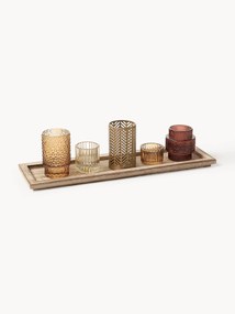 Windlichten Elviena met houten dienblad, set van 6