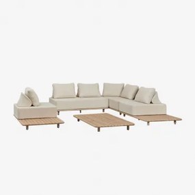 Tuinset Met 3-delige Modulaire Hoekbank Met Bijzettafel En Salontafel 160x95 Cm In Portet Acacia Gardenia Wit - Sklum