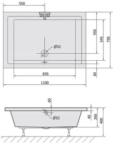 Polysan Deep rechthoekige douchebak met steun 110x75x26cm wit