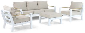 Stoel en Bank Loungeset 5 personen Aluminium/Polywood (teakfinish) Wit Lifestyle Garden Furniture Bilbao
