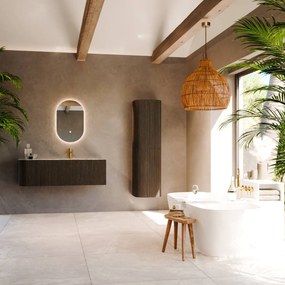 Mondiaz Kurve-dlux 135cm badmeubel ronding links shadow met 1 lade en deur en wastafel big medium kraangat rechts glace