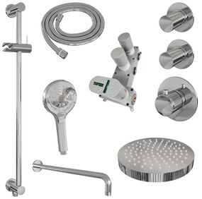 Brauer Stripe inbouw regendouche met 25cm hoofddouche, gebogen muurarm en 3 standen handdouche en glijstang set 11 chroom