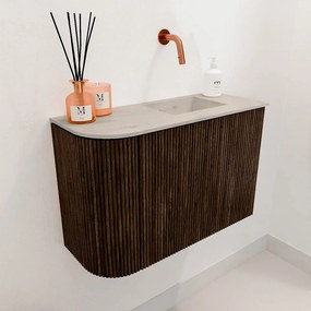 Mondiaz Joya DLux 60cm toiletmeubel ronding links walnut met wastafel faye rechts zonder kraangat opalo