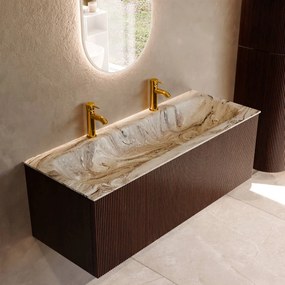 Mondiaz Kurve-dlux 120cm badmeubel ruby met 1 lade en wastafel big large midden 2 kraangaten glace