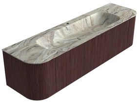 Mondiaz Kurve-dlux 170cm badmeubel ronding links/rechts ruby met 1 lade en 2 deuren en wastafel big large midden 1 kraangat glace