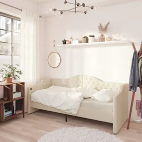 vidaXL Slaapbank met USB stof crèmekleurig 90x200 cm