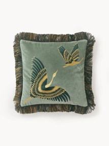 Geborduurde fluwelen kussenhoes Onyx met franjes