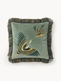 Geborduurde fluwelen kussenhoes Onyx met franjes