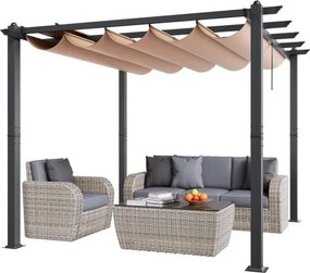 VEVOR 2,97 x 2,97 m intrekbare pergola met luifel, aluminium pergola met intrekbare luifel, moderne pergola met zonnescherm voor patio's, tuinen en terrassen (beige)
