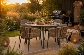 Tuinset Ronde Tuintafel 4 personen 120 cm Aluminium/wicker Taupe  Coco Nathan/Vienna