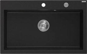 Mexen Elix granieten gootsteen 1-comparteer 800 x 500 mm, zwart, sifon chroom - 6527801005-77
