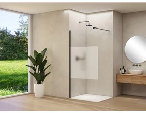 Van Rijn Products ST01 vaste wand - 98x200cm - helder glas met satijnbaan - - dikte 8mm - stabilisatiestang - muurprofiel - Zwart ST01500100GSZWM