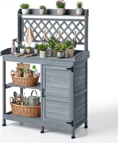 VEVOR Planttafel, Tuintafel, Werktafel met onderkast, planken en houten blad, Tuinkast, Bloementafel, Verpottafel, ideaal voor terras, tuin en balkon, Grijs, 1100x460x1470 mm