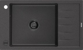Mexen Elias granitische spoelbak 1-kamer met afdruiprek 795 x 480 mm, zwart gespikkeld, zwarte sifon - 6511791005-76-B