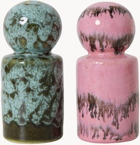 Handgemaakte zout- & peperstrooier 70's met reactief glazuur, 2-delig