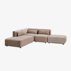 3-delige Modulaire Hoekbank Met Chaise Longue Links En Fogler Poef Corduroy Kameelbruin - Sklum