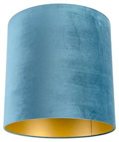 Stoffen Velours lampenkap blauw 40/40/40 met gouden binnenkant cilinder / rond
