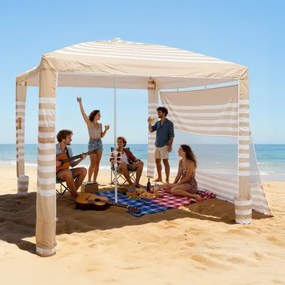 VEVOR strandcabana, 2,4 x 2,4 m strandluifel met zijwanden, UPF 50+ zonbescherming, cabana met zandzakken, in hoogte verstelbaar en draagbaar zonnescherm voor het hele gezin en vrienden.