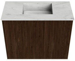 Mondiaz Joya DLux 50cm toiletmeubel walnut met wastafel faye midden zonder kraangat opalo