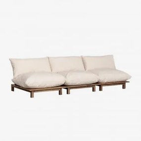 3-delige Modulaire Verstelbare Bank Van Acaciahout Brina Beige – Crème - Sklum