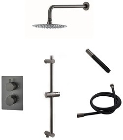 Saniclear Iron Pro inbouw regendouche met wandarm, 20cm hoofddouche en glijstang verouderd ijzer - gunmetal