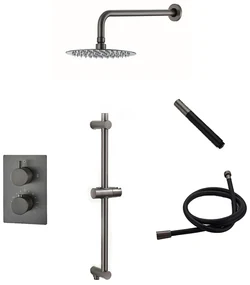 Saniclear Iron Pro inbouw regendouche met wandarm, 20cm hoofddouche en glijstang verouderd ijzer - gunmetal