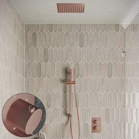 Saniclear Cube Stripes inbouw regendouche met inbouw douchekop 30x30cm, glijstang en staafhanddouche geborsteld koper