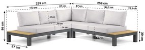 Loungeset 5 personen Aluminium/Teak Grijs Lifestyle Garden Furniture Vittoria