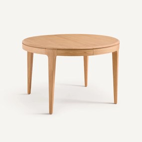 Uitschuifbare ronde tafel, massieve eik en eikenfineer, 4/8 personen, SANARA