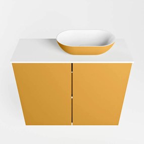 Mondiaz Fowy toiletmeubel 60cm ocher met gele waskom rechts zonder kraangat