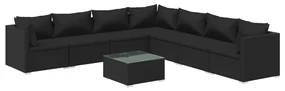 vidaXL 8-delige Loungeset met kussens poly rattan zwart