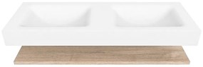 Zaro Alan badmeubel 130cm met planchet washed oak en vrijhangende wastafel cloud dubbel 2 kraangaten talc