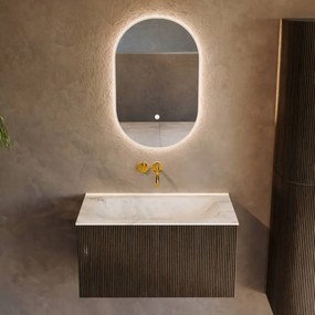 Mondiaz Kurve-dlux 80cm badmeubel shadow met 1 lade en wastafel big small midden zonder kraangat opalo
