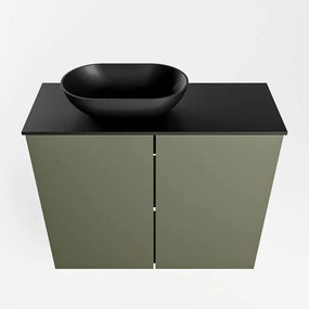 Mondiaz Fowy toiletmeubel 60cm army met zwarte waskom links zonder kraangat