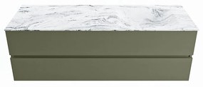 Mondiaz Vica DLux badmeubel 150cm army 2 lades met wastafel glace rechts zonder kraangat