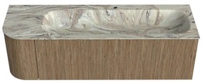Mondiaz Kurve-dlux 145cm badmeubel ronding links dusk met 1 lade en deur en wastafel big large kraangat rechts glace