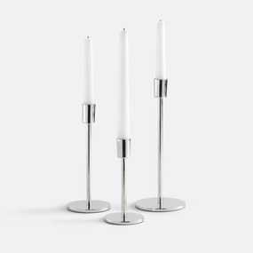 Set van 3 verchroomde aluminium metalen kandelaars Oror