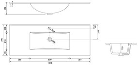 Brauer Frost wastafel ondiep keramiek 100cm met kraangat wit glans