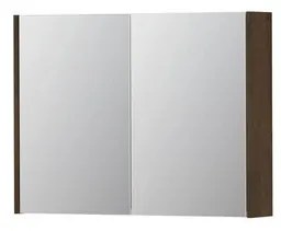 INK SPK1 Spiegelkast - 80x14x60cm - 2 deuren - dubbelzijdige Spiegel - schakelaar en stopcontact - MDF Fineer Chocolate 1110573