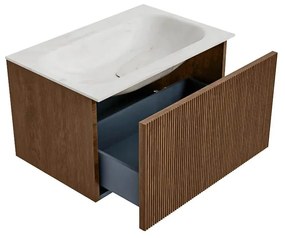 Mondiaz Kurve-dlux 70cm badmeubel walnut met 1 lade en wastafel big small midden zonder kraangat ostra