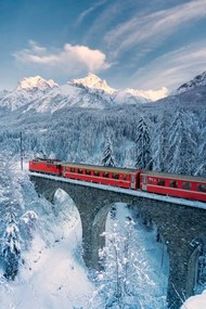Ilustratie Bernina Express train in the snowy, Roberto Moiola / Sysaworld